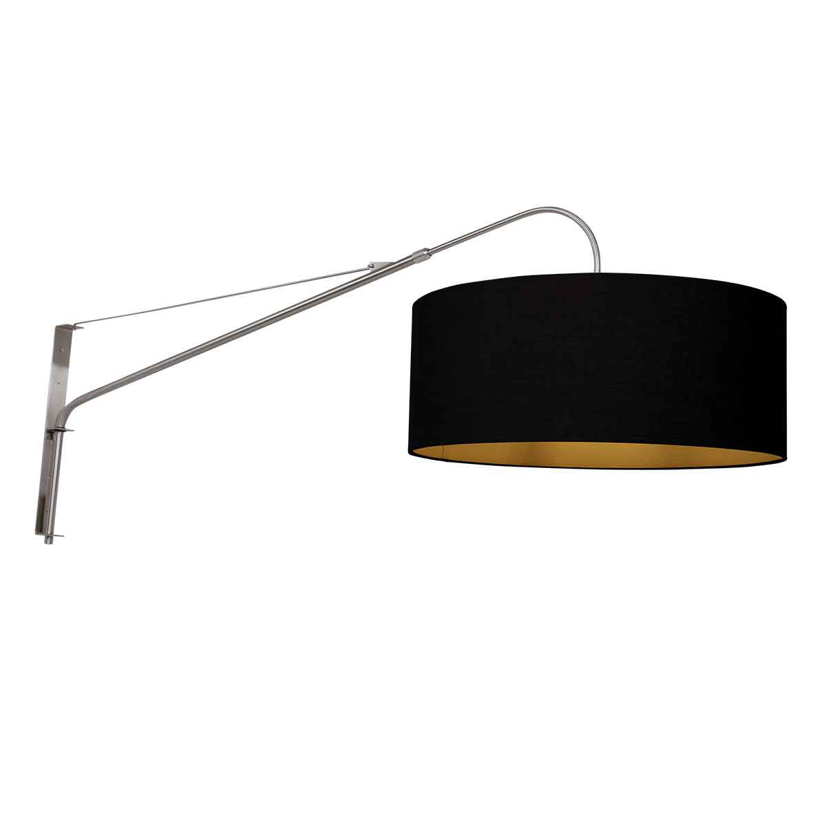 Wandlamp Elegant Classy 3957ST staal met zwarte linnen kap Ø50 cm