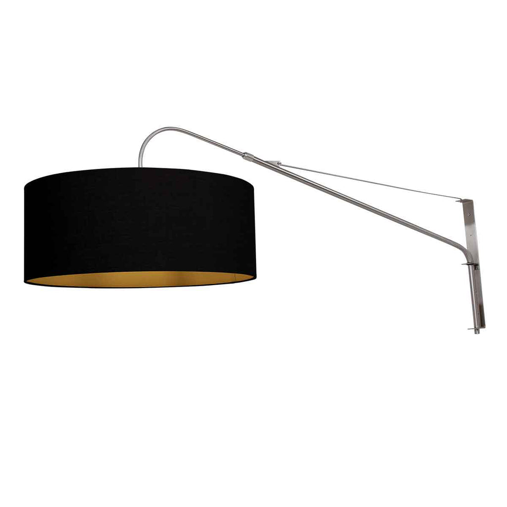 Wandlamp Elegant Classy 3957ST staal met zwarte linnen kap Ø50 cm