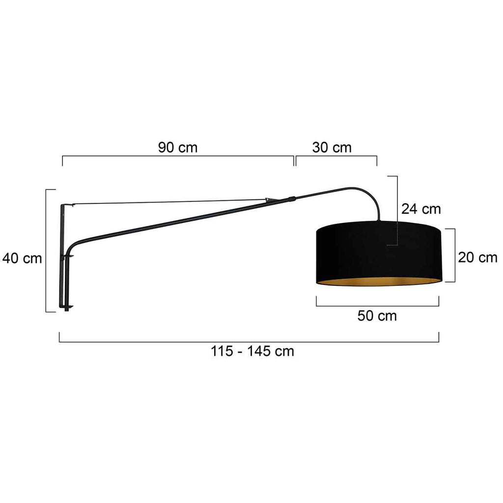 Wandlamp Elegant Classy 3957ST staal met zwarte linnen kap Ø50 cm