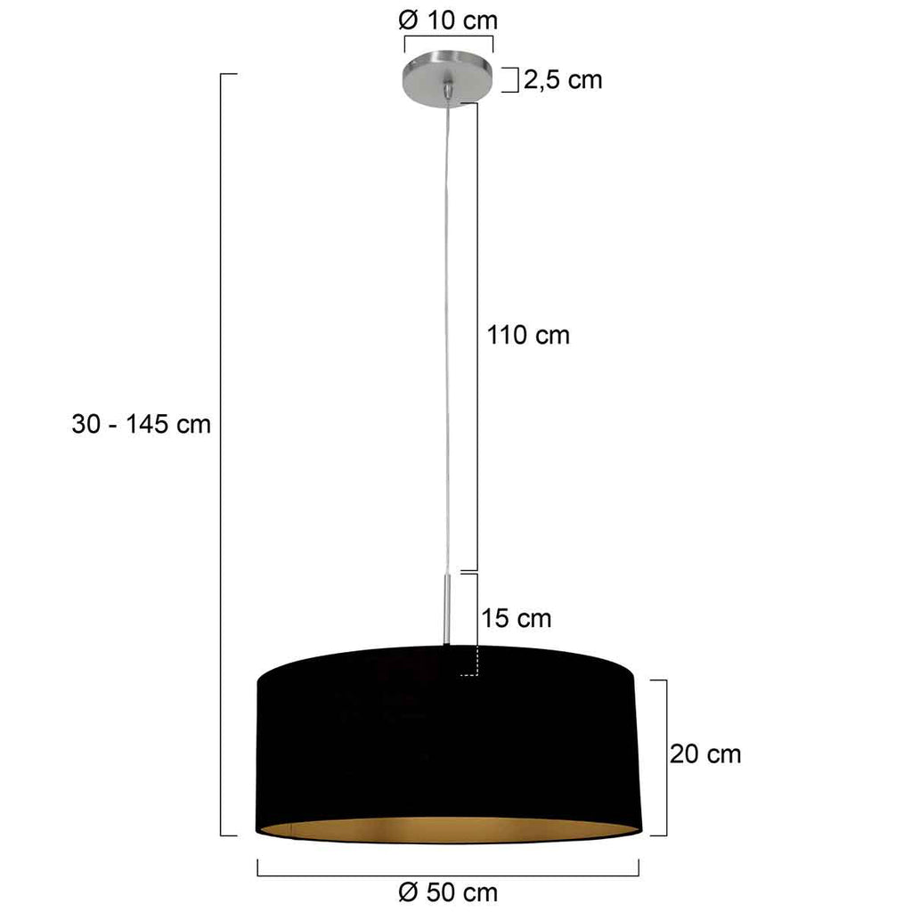 Hanglamp Sparkled Light 3959ST staal met zwart linnen kap goud