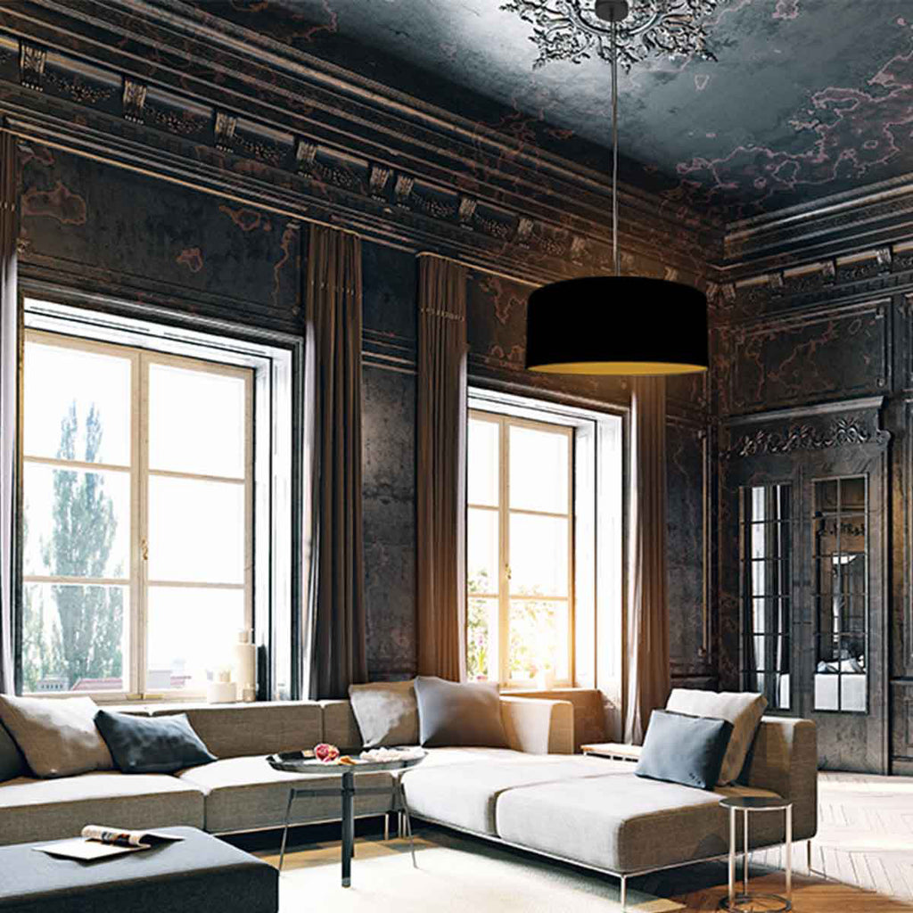 Hanglamp Sparkled Light 3960ZW, zwart met zwart linnen kap goud