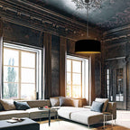 Hanglamp Sparkled Light 3960ZW, zwart met zwart linnen kap goud