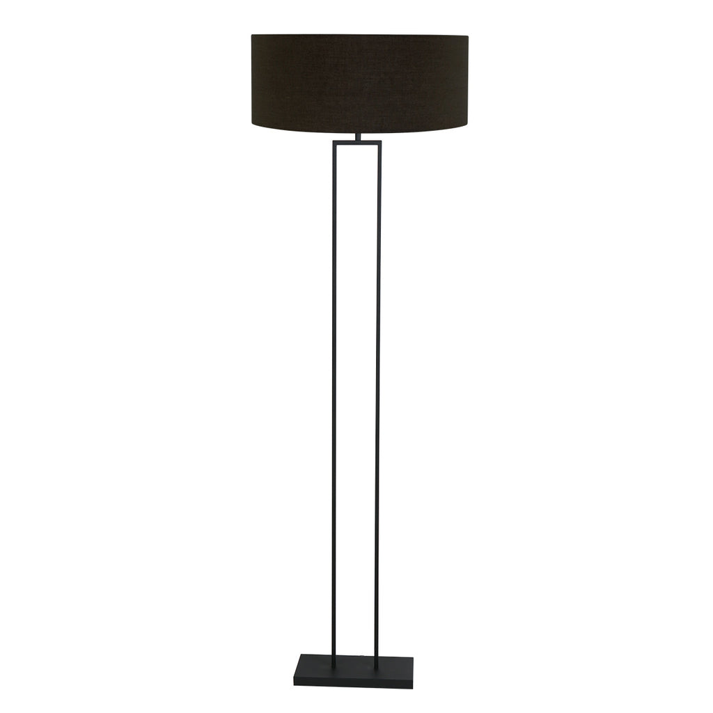Zwarte staandelamp Stang 3962ZW met E27 fitting en zwart linnen kap met gouden binnenkant