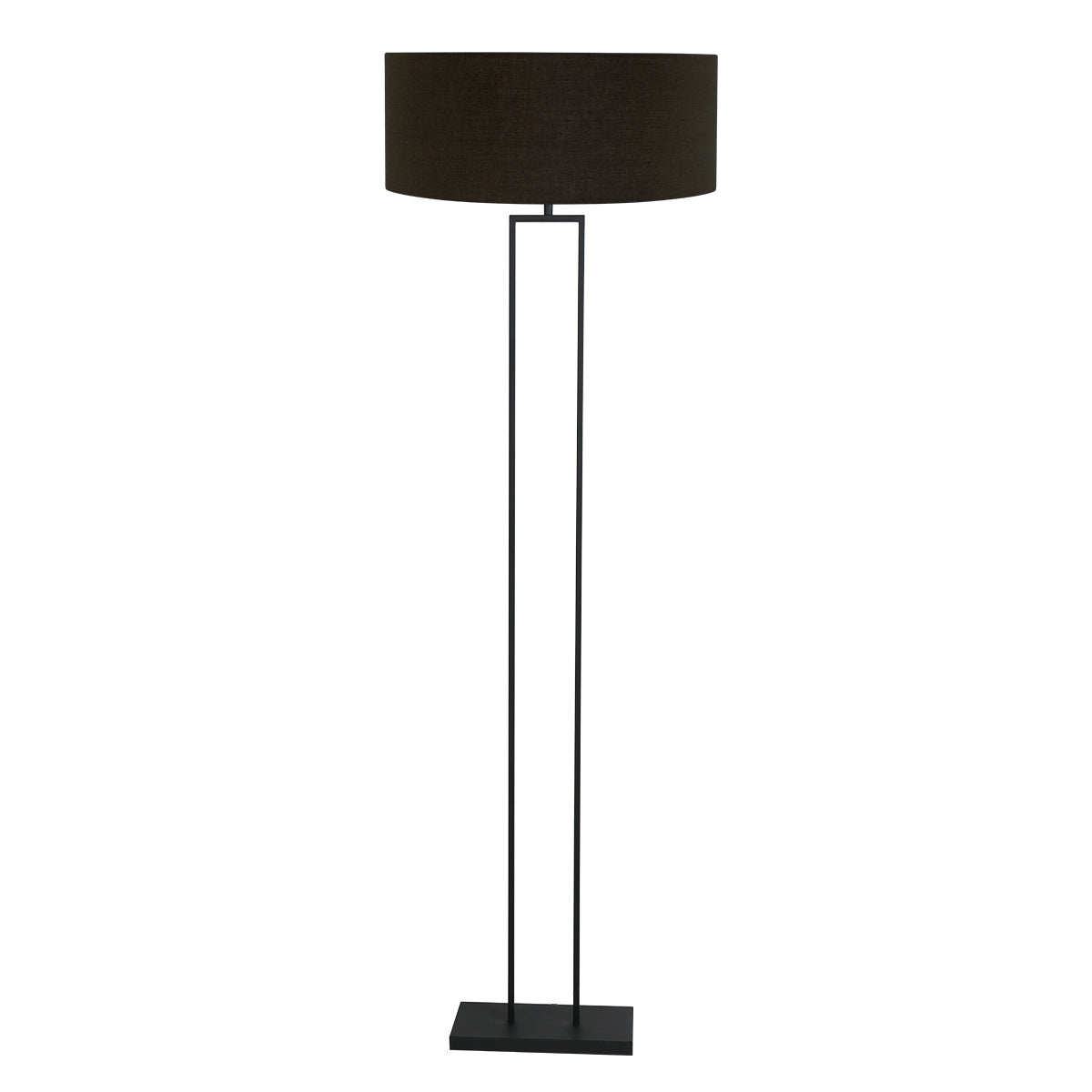 Zwarte staandelamp Stang 3962ZW met E27 fitting en zwart linnen kap met gouden binnenkant