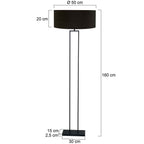Zwarte staandelamp Stang 3962ZW met E27 fitting en zwart linnen kap met gouden binnenkant