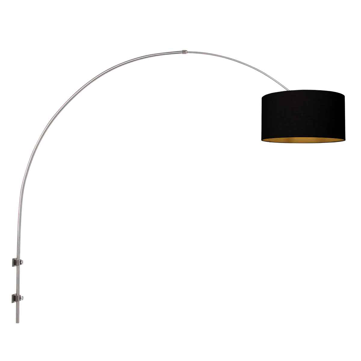 Boog wandlamp Sparkled Light 3966ST staal met luxe zwart linnen kap
