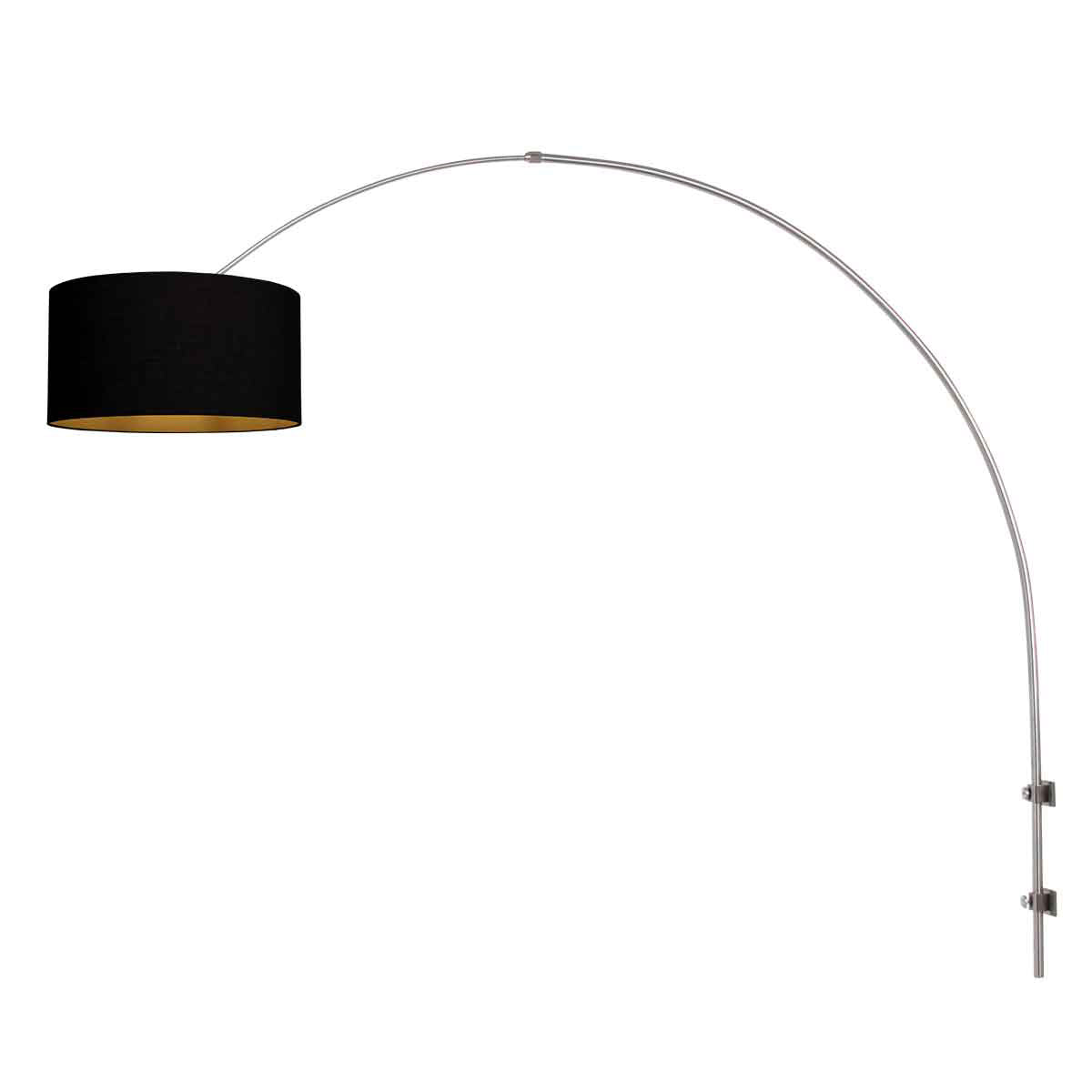 Boog wandlamp Sparkled Light 3966ST staal met luxe zwart linnen kap