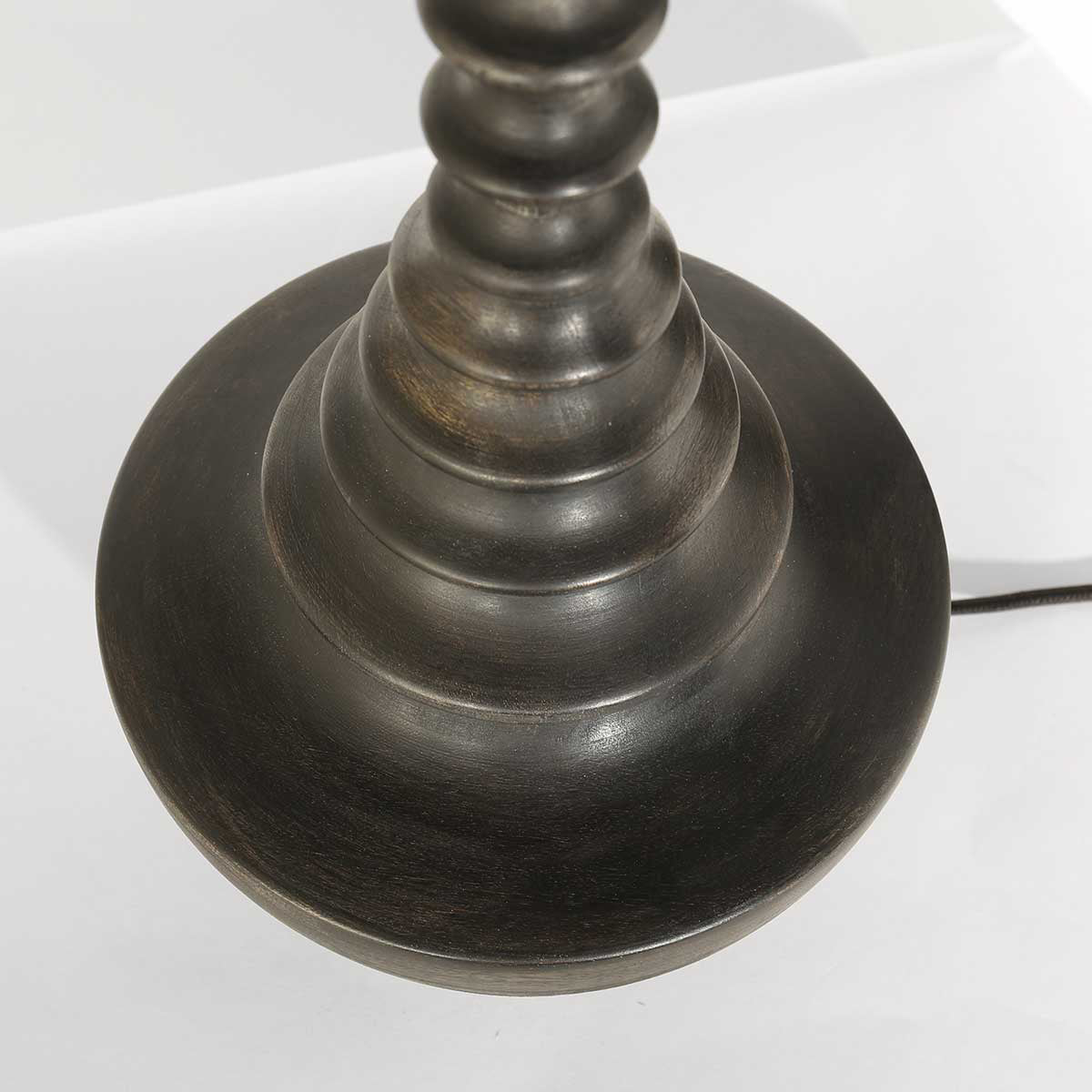 Lampenvoet Bois 3974ZW zwart bruin met zwart met goud linnen kap