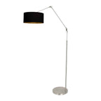 Staalkleurige vloerlamp Prestige Chic 3975ST met zwart linnen kap