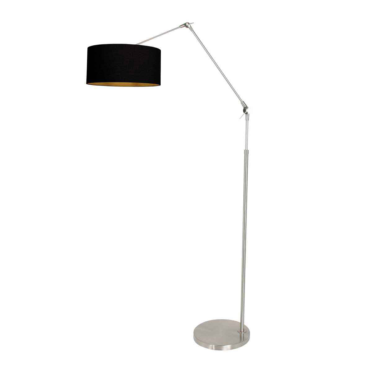 Staalkleurige vloerlamp Prestige Chic 3975ST met zwart linnen kap