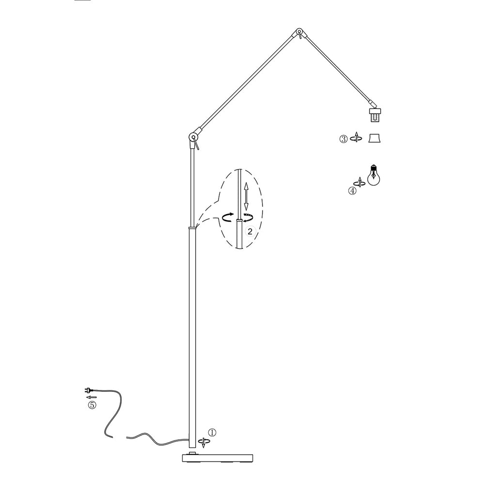Staalkleurige vloerlamp Prestige Chic 3975ST met zwart linnen kap