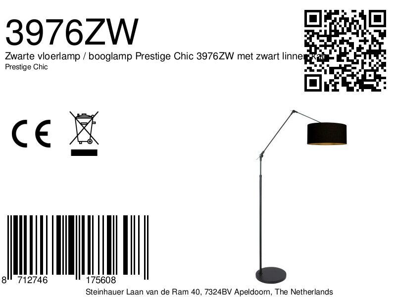 Vloerlamp Prestige Chic 3976ZW met zwarte linnen kap