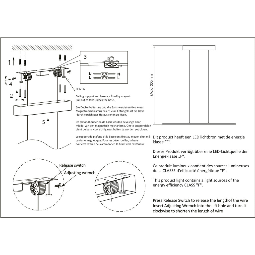 Hanglamp Bande 3995ZW Zwart 150cm breed met cable lift
