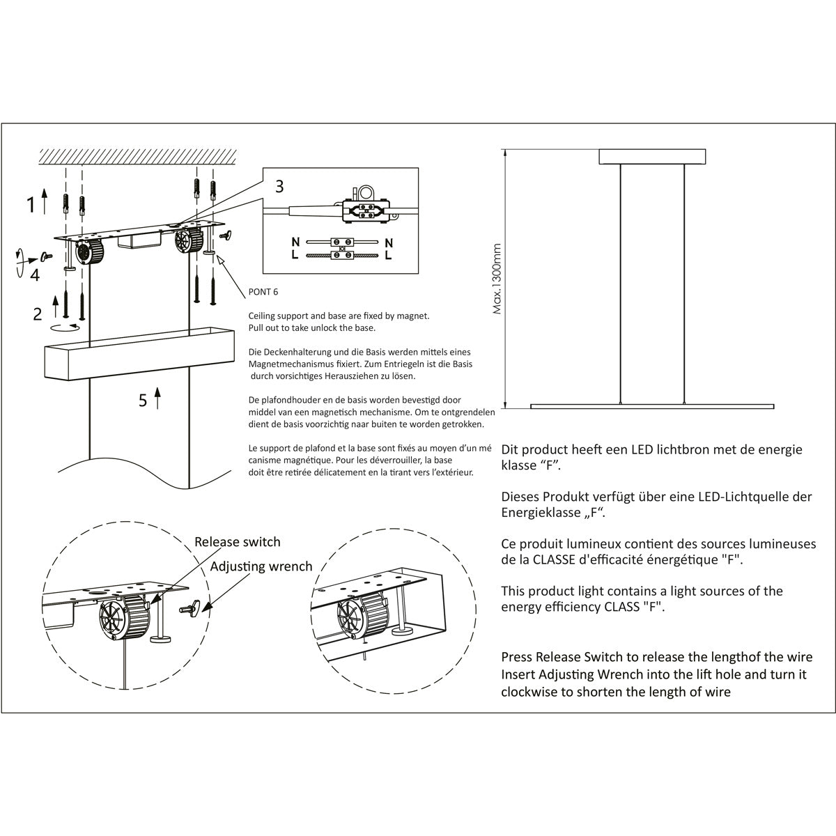 Hanglamp Bande 3995ZW Zwart 150cm breed met cable lift