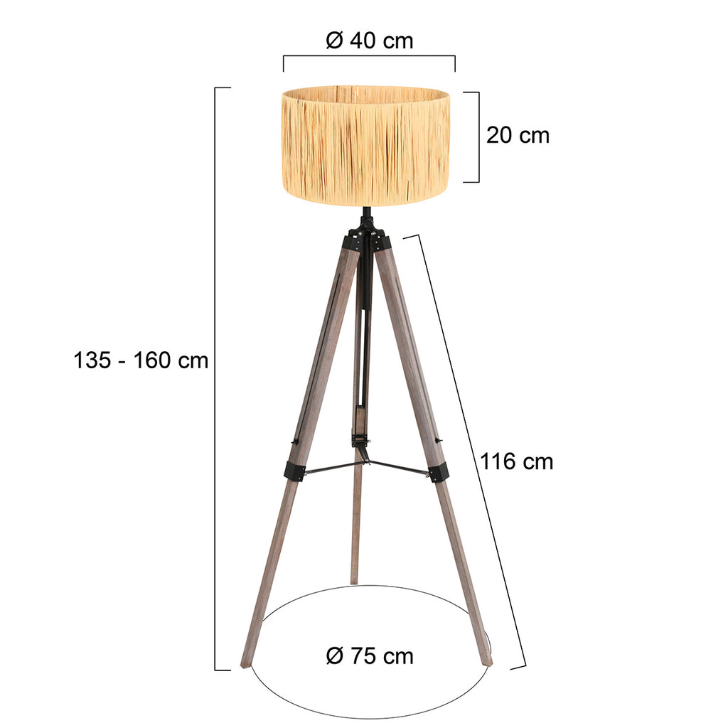 Vloerlamp Triek 4101ZW driepoot met een grass kap