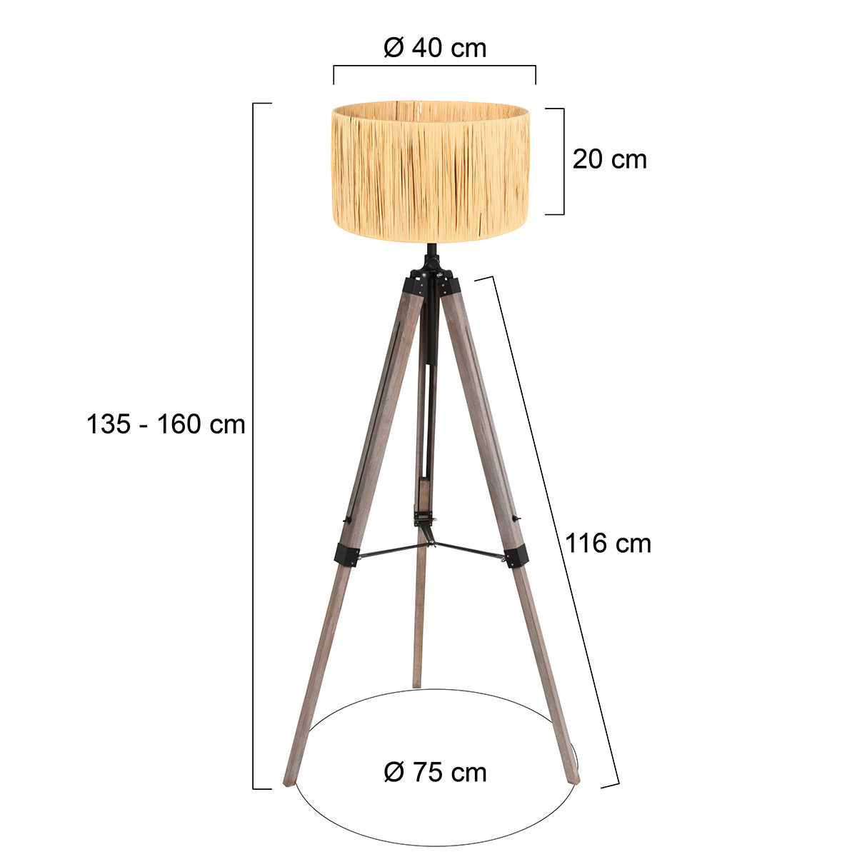 Vloerlamp Triek 4101ZW driepoot met een grass kap