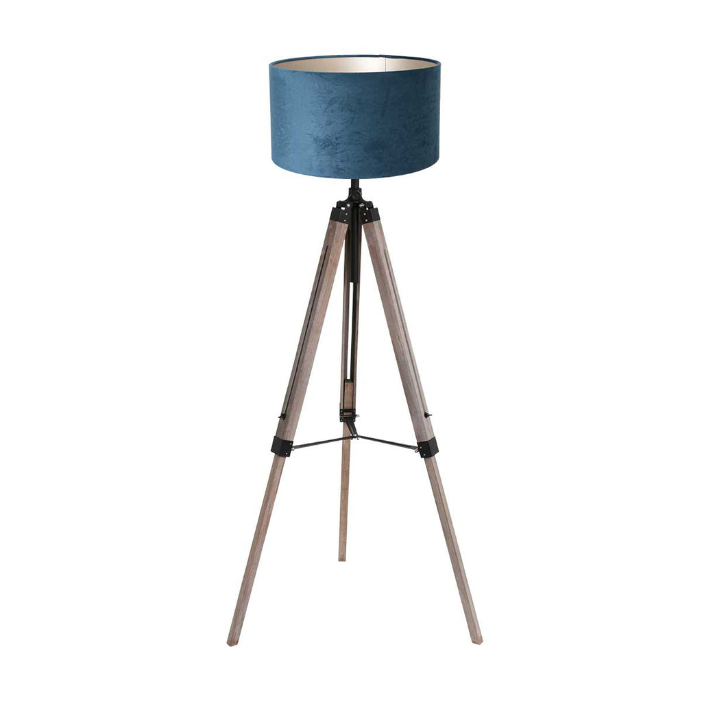 Vloerlamp Triek 4102ZW met blauwe velours kap Ø40 cm