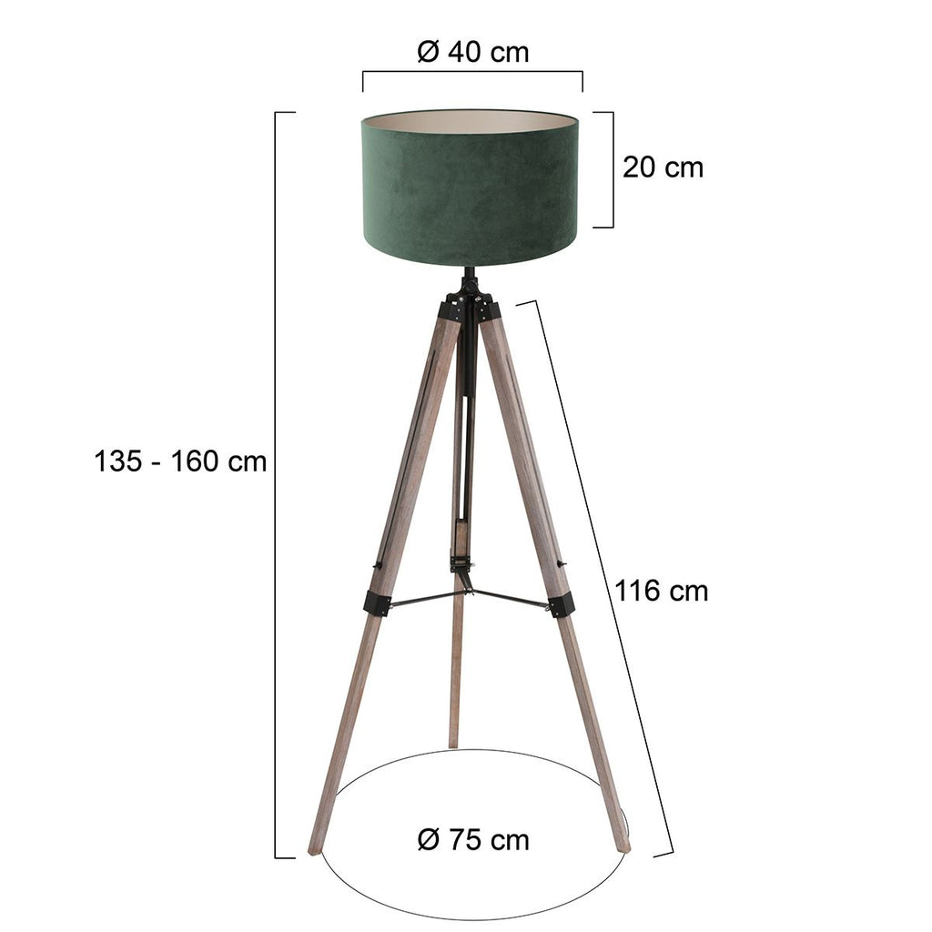 Vloerlamp Triek 4104ZW driepoot met een groene velours kap