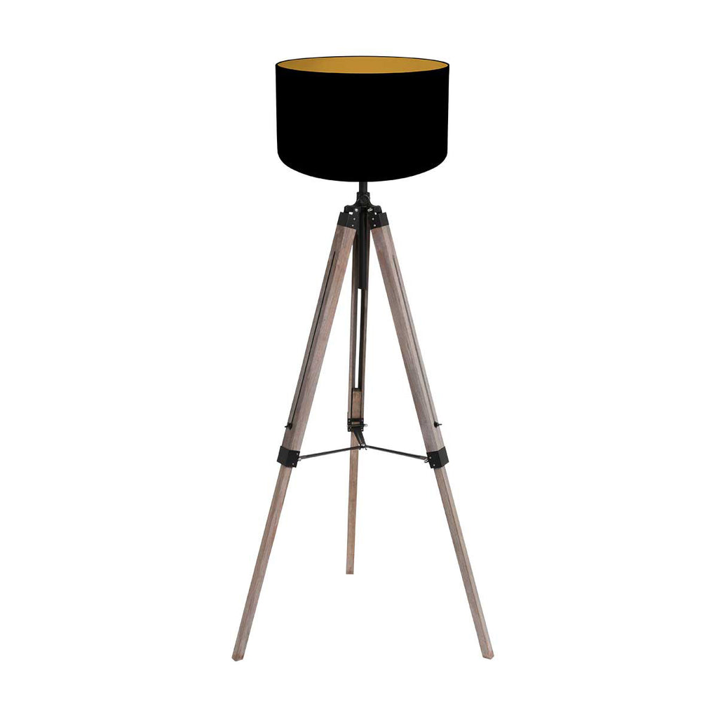 Vloerlamp Triek 4107ZW met zwart-gouden linnen kap Ø40 cm