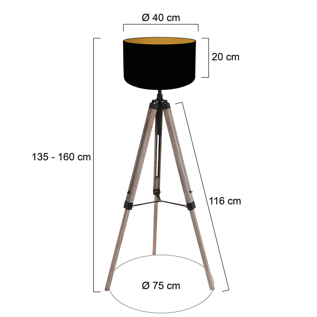 Vloerlamp Triek 4107ZW met zwart-gouden linnen kap Ø40 cm