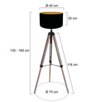 Vloerlamp Triek 4107ZW met zwart-gouden linnen kap Ø40 cm