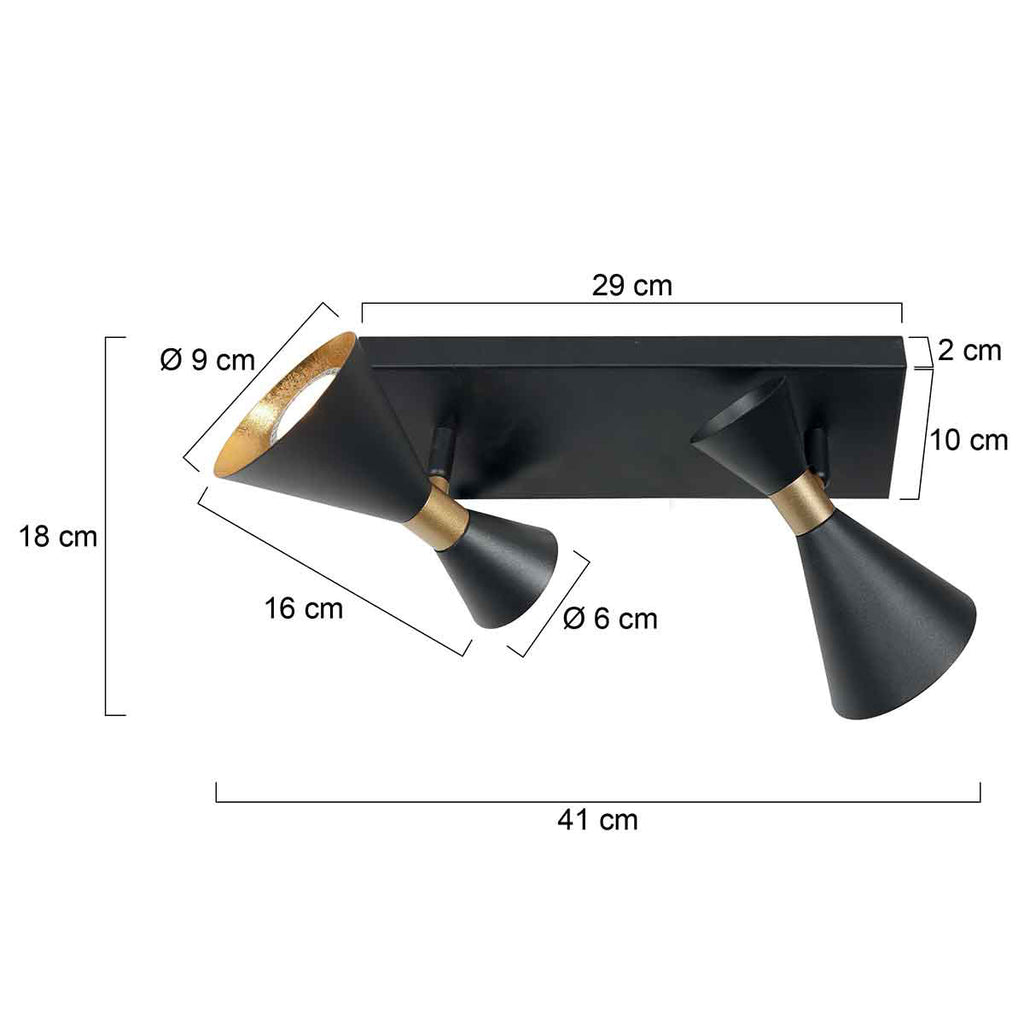 Zwarte 2 lichts spot Preto 4110ZW met GU10 fittingen