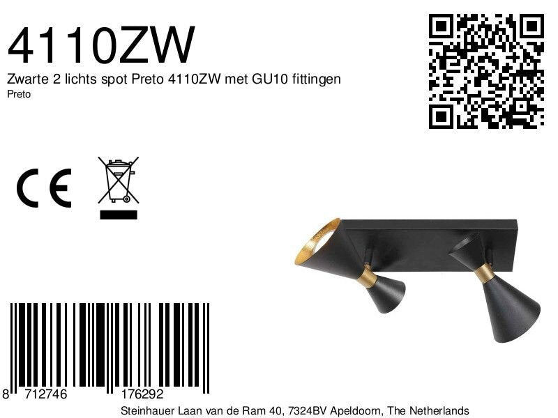 Zwarte 2 lichts spot Preto 4110ZW met GU10 fittingen