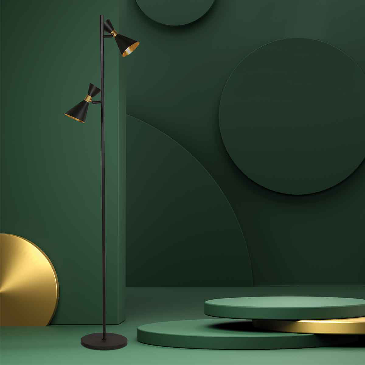 Zwarte 2 lichts vloerlamp Preto 4112ZW met GU10 fittingen
