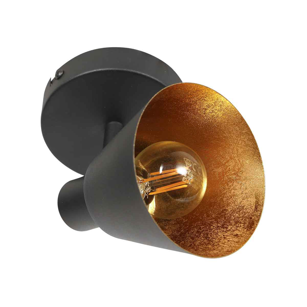 Zwarte 1 lichts spot / wandlamp Oeroe 4113ZW met E14 fitting