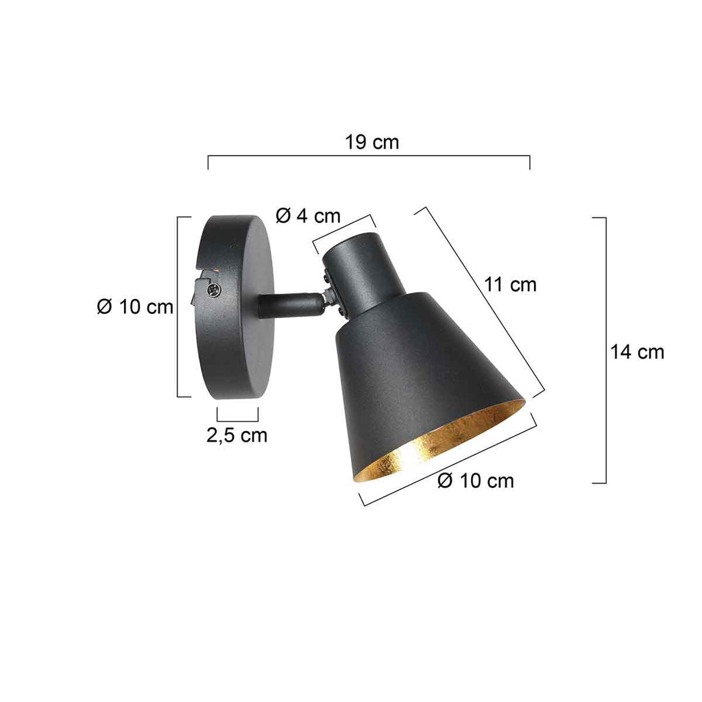 Zwarte 1 lichts spot / wandlamp Oeroe 4113ZW met E14 fitting