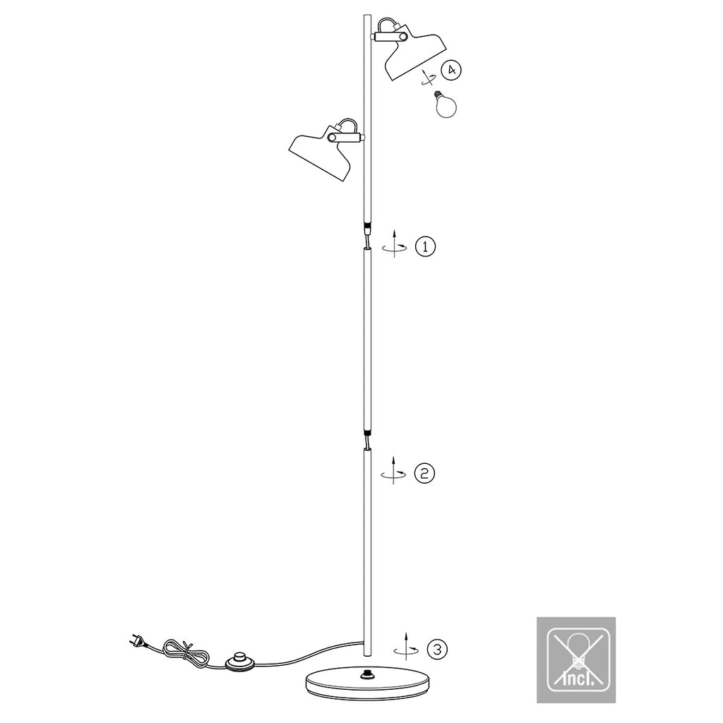 Zwarte 2 lichts vloerlamp Prato 4121ZW met E14 fittingen