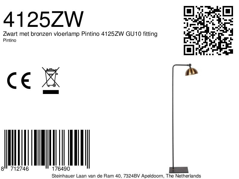 Vloerlamp Pintino 4125ZW zwart met brons GU10 leeslamp