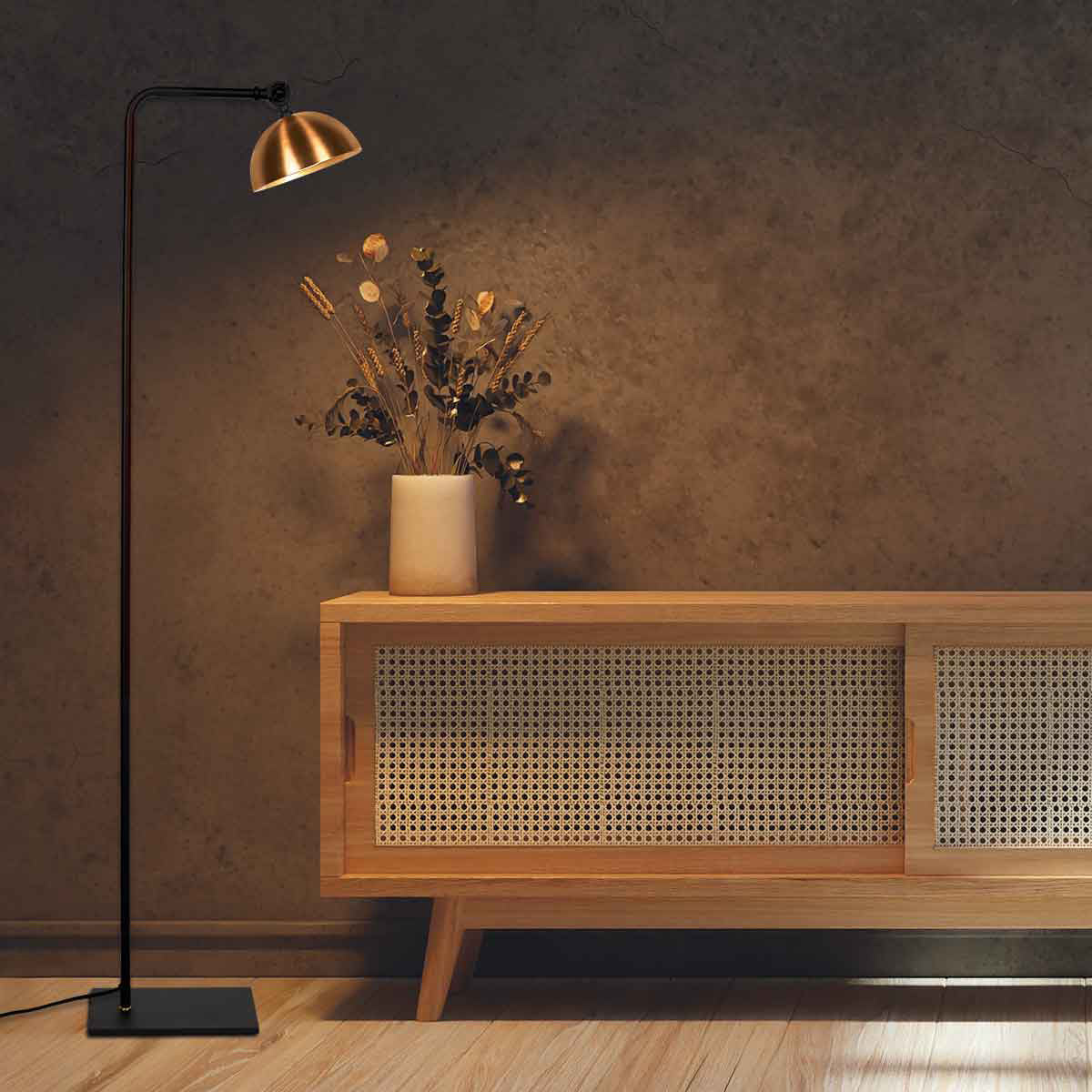 Vloerlamp Pintino 4125ZW zwart met brons GU10 leeslamp