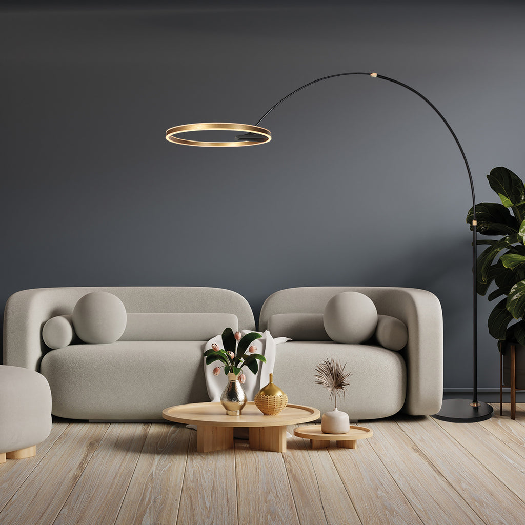 Booglamp Ringlux 4130GO zwart met goud luxe LED vloerlamp