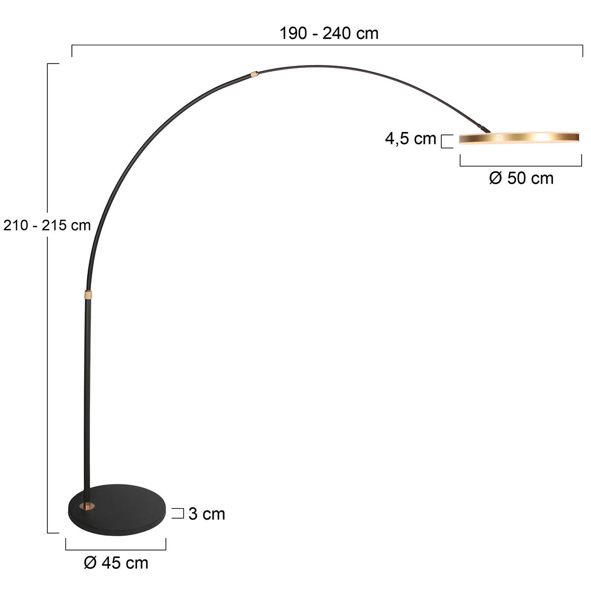 Booglamp Ringlux 4130GO zwart met goud luxe LED vloerlamp