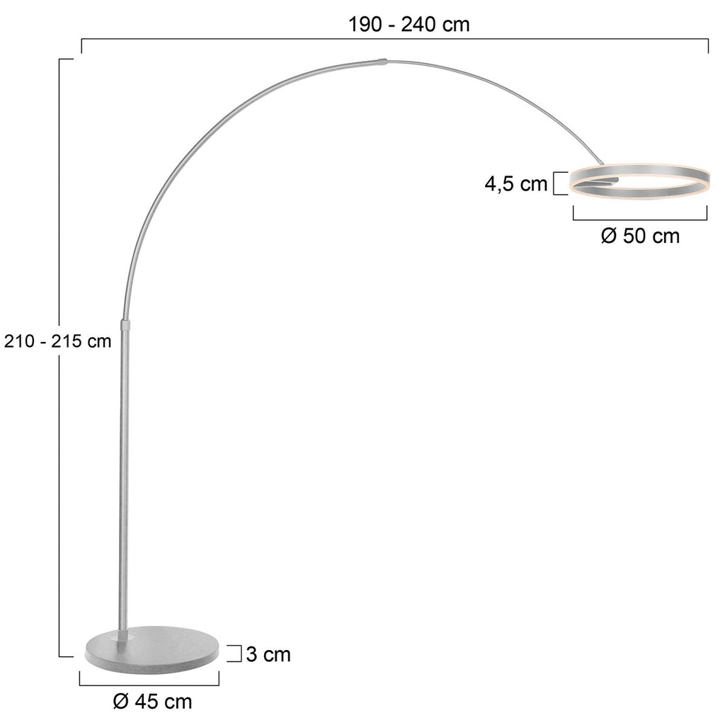 Booglamp Ringlux 4130ST staalkleurige LED vloerlamp met klasse