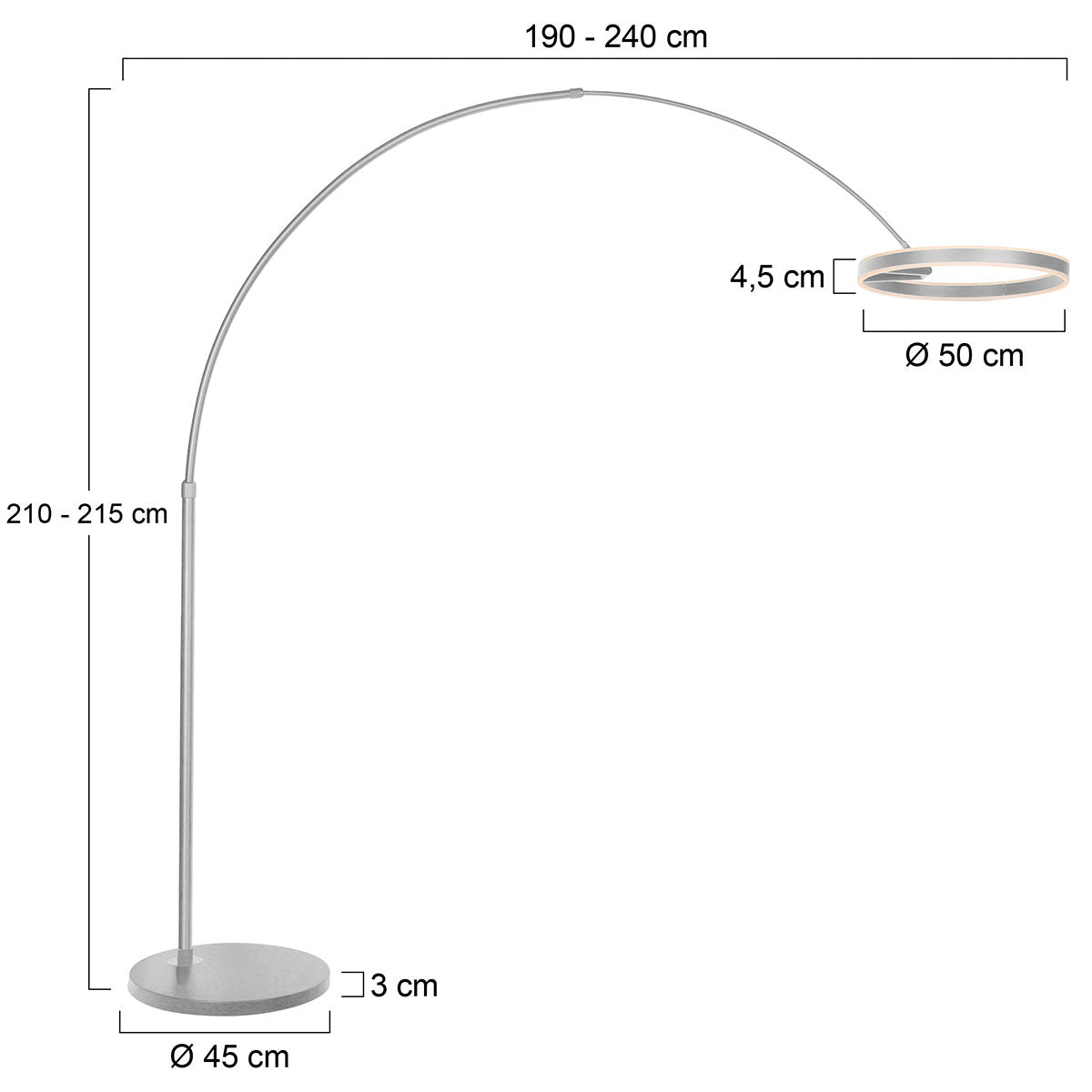 Booglamp Ringlux 4130ST staalkleurige LED vloerlamp met klasse