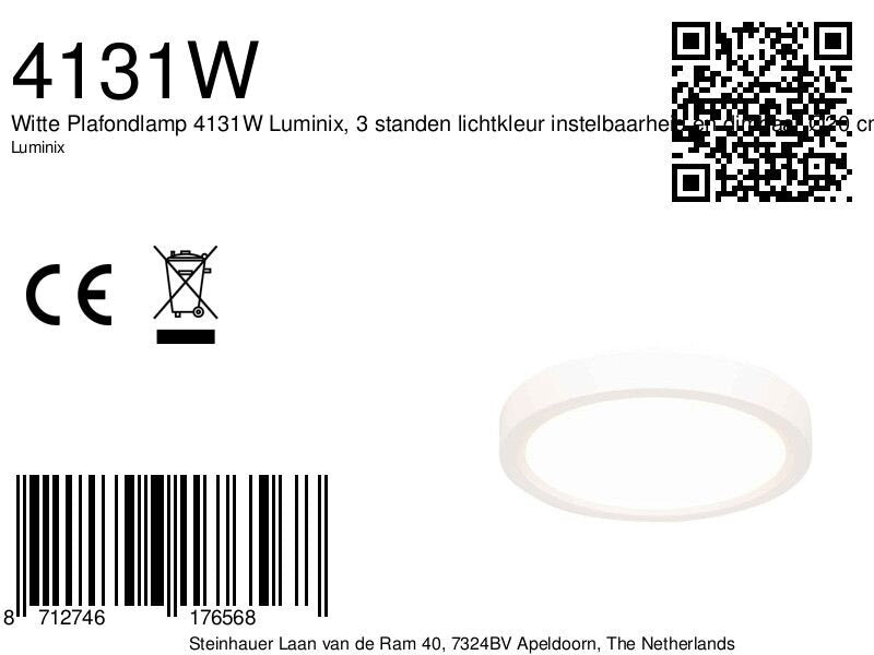 Witte Plafondlamp 4131W met 3 standen dimfunctie en lichtkleur instelbaarheid Ø20 cm