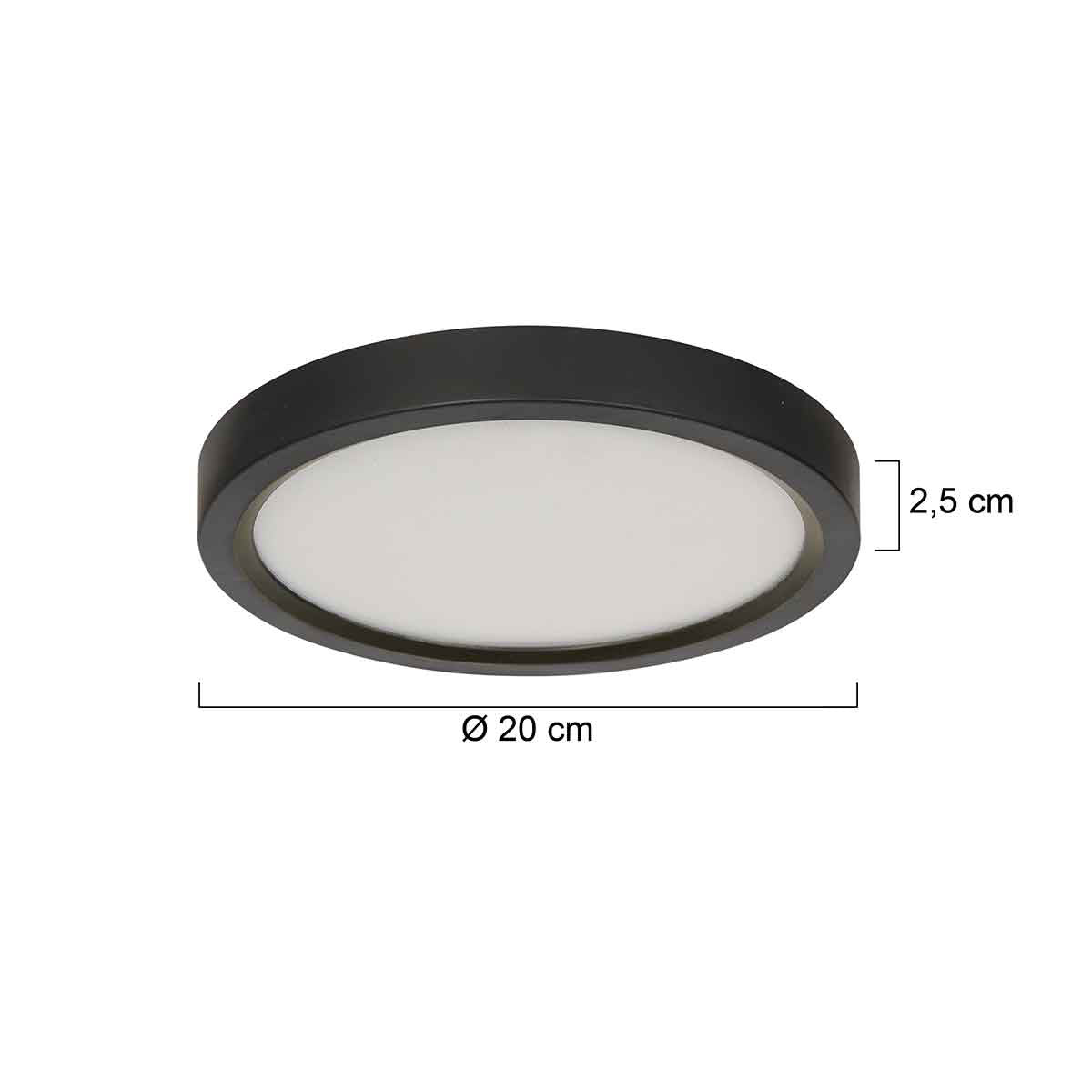 Zwarte Plafondlamp 4131ZW met 3 standen dimfunctie en lichtkleur instelbaarheid Ø20 cm