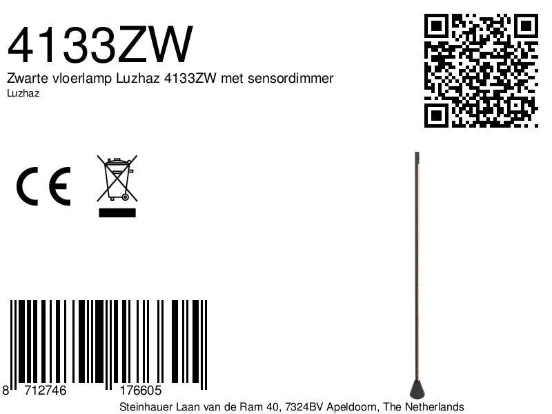 Vloerlamp Luzhaz 4133ZW zwarte LED lamp met sensordimmer