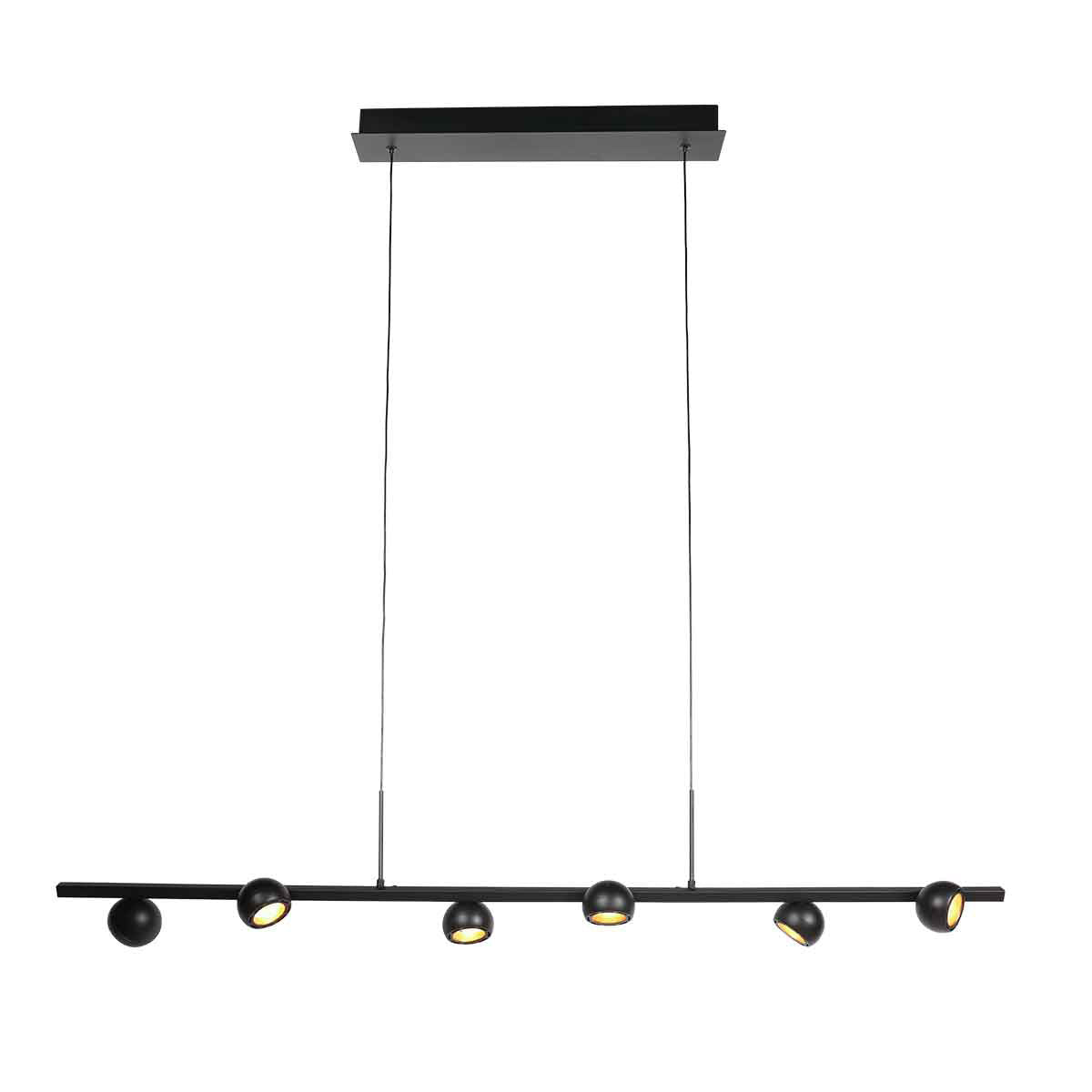 Zwarte hanglamp Marcadore 120cm breed 6 lichts