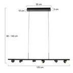Zwarte hanglamp Marcadore 120cm breed 6 lichts