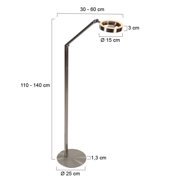 Vloerlamp Ringlux 4138ST stalen LED leeslamp met touchdimmer