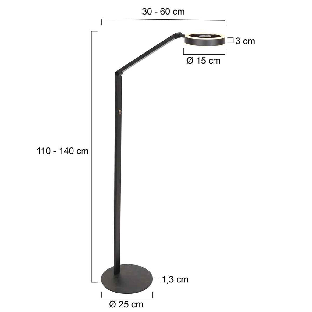 Vloerlamp Ringlux 4138ZW zwarte LED leeslamp 1000 lumen