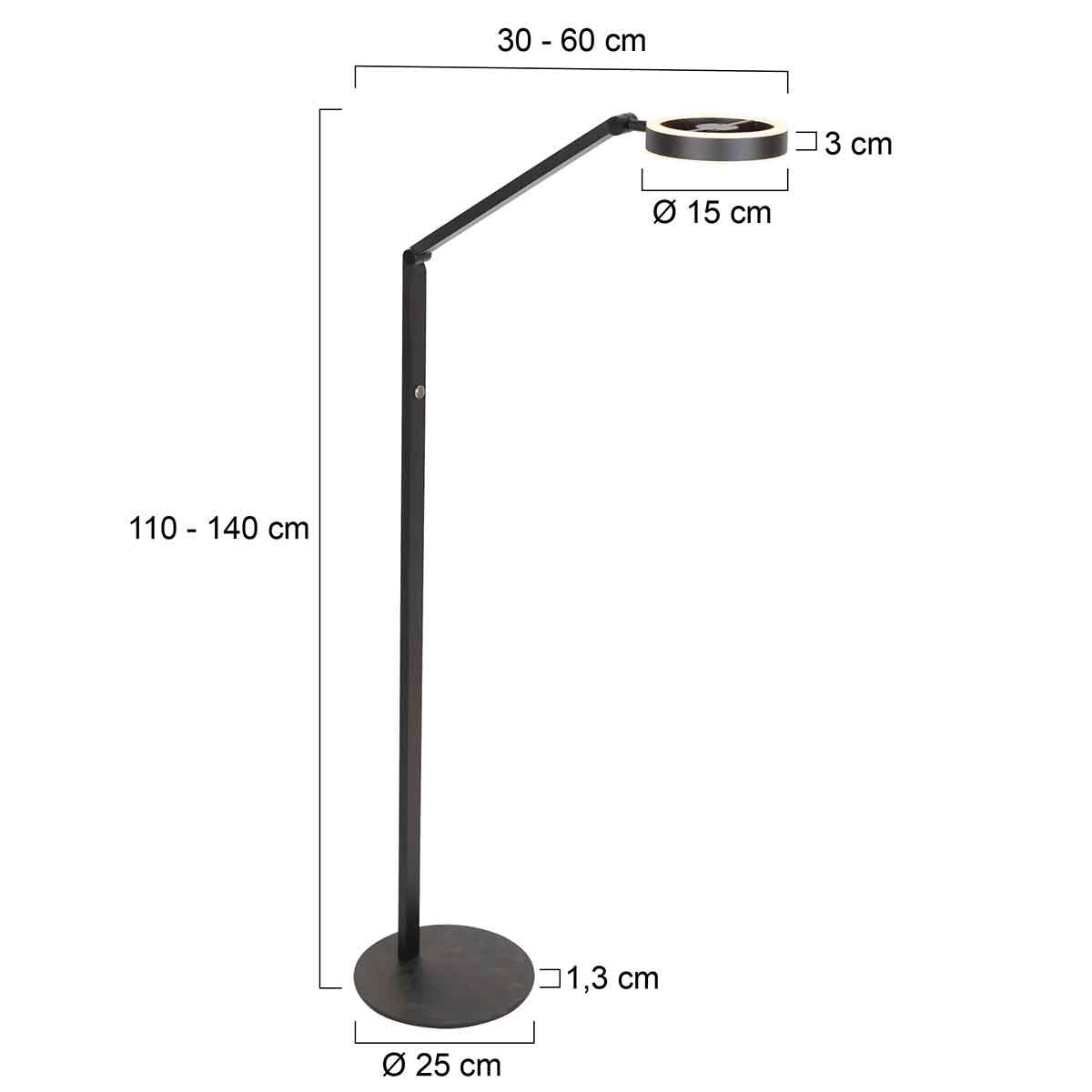 Vloerlamp Ringlux 4138ZW zwarte LED leeslamp 1000 lumen