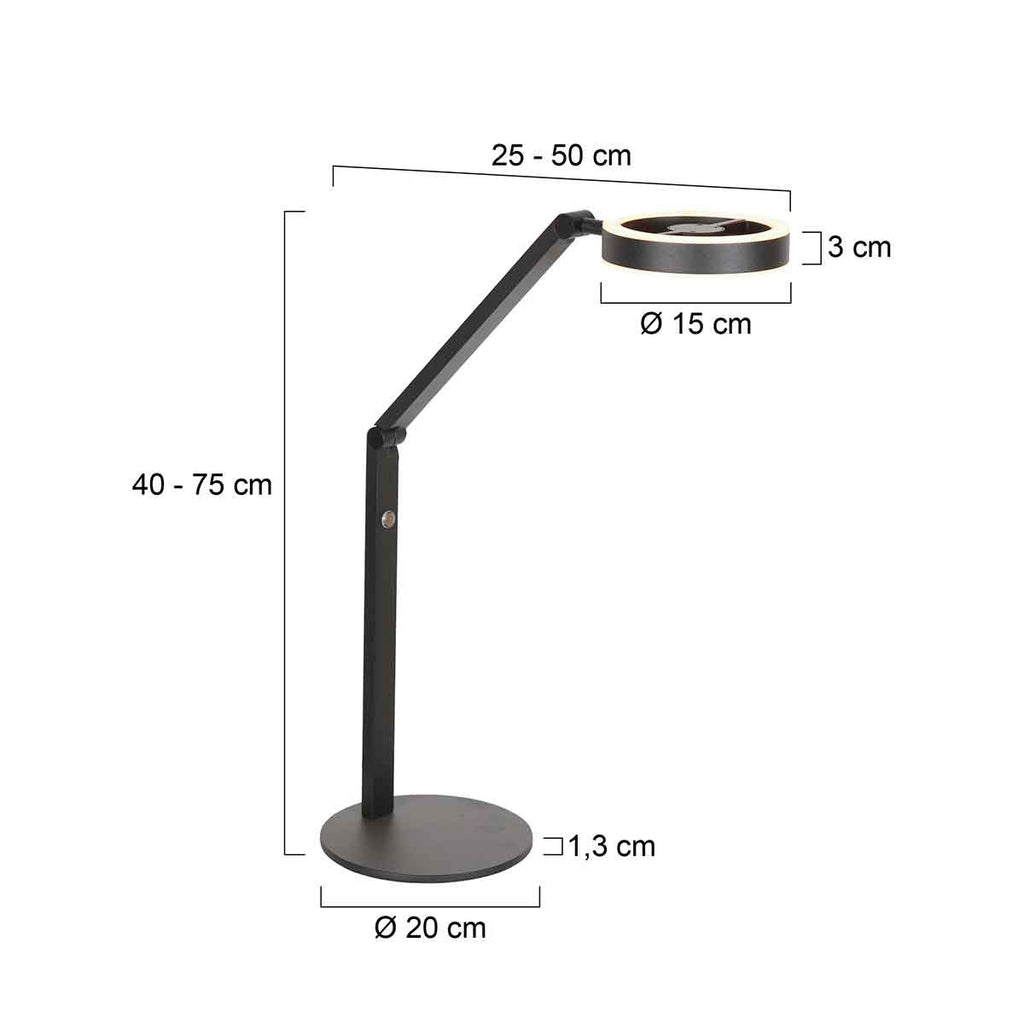 Tafellamp Ringlux 4139ZW zwarte LED lamp met dimmer