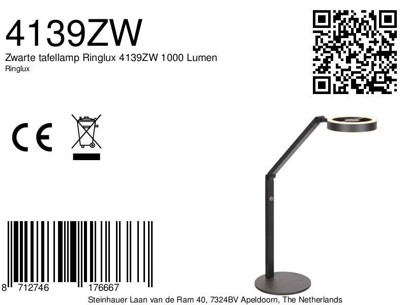Tafellamp Ringlux 4139ZW zwarte LED lamp met dimmer
