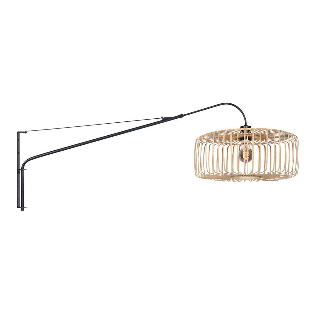 Wandlamp Breeza-Beach 4153ZW zwart met bamboe kap Ø50 cm