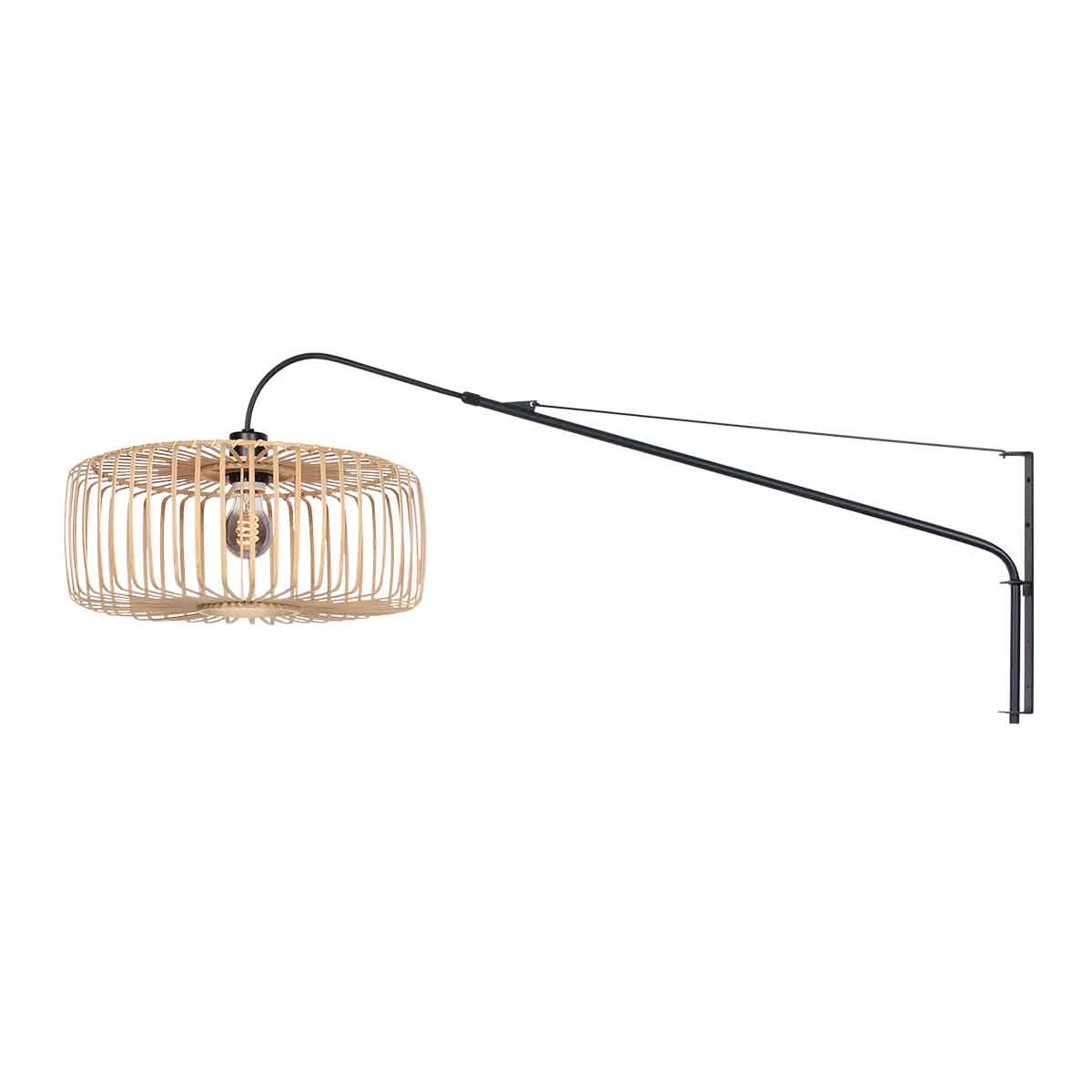 Wandlamp Breeza-Beach 4153ZW zwart met bamboe kap Ø50 cm