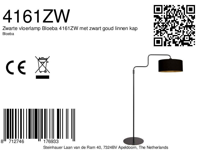 Vloerlamp Bloeba 4161ZW zwart met zwart linnen kap